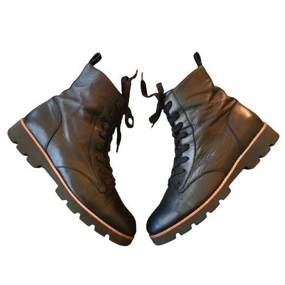 Vionic Lani Black Leather Lace Up Boots Size 9.5 Low Heel Comfort Edgy Grunge - Picture 3 of 10